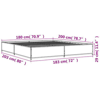 vidaXL Sängynrunko ruskea tammi 180x200 cm tekninen puu ja metalli