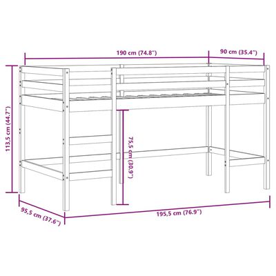 vidaXL Lasten parvisänky verhoilla sininen 90x190 cm täysi mänty