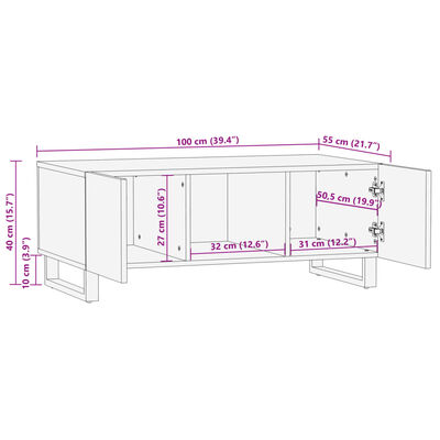 vidaXL Sohvapöytä ruskea 100x55x40 cm täysi mangopuu