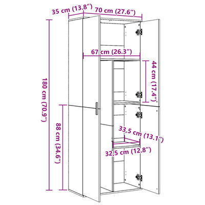 vidaXL Kaappi musta 70x35x180 cm tekninen puu