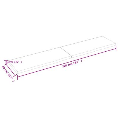 vidaXL Pöytälevy 200x40x(2-4) cm käsittelemätön täystammi