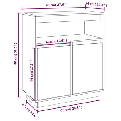 vidaXL Senkki musta 70x34x80 cm täysi mänty