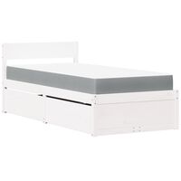 vidaXL Sänky laatikoilla ja patjalla valkoinen 90x190 cm täysi mänty
