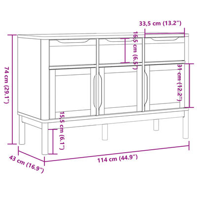 vidaXL Senkki FLORO valkoinen 114x43x74 cm täysi mänty