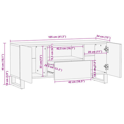 vidaXL TV-taso 100x34x46 cm täysi mangopuu