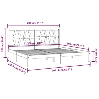 vidaXL Sängynrunko musta täysi mänty 200x200 cm