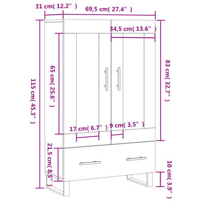 vidaXL Kaappi betoninharmaa 69,5x31x115 cm tekninen puu