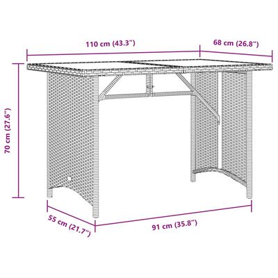 vidaXL Puutarhapöytä puulevyllä musta 110x68x70 cm polyrottinki