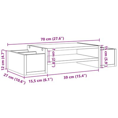 vidaXL Näyttöteline säilytystilalla savutammi 70x27x15 cm tekninen puu