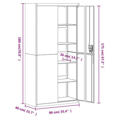 vidaXL Arkistokaappi musta 90x40x180 cm teräs