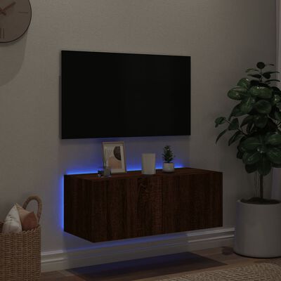 vidaXL TV-seinäkaappi LED-valoilla ruskea tammi 80x35x31 cm