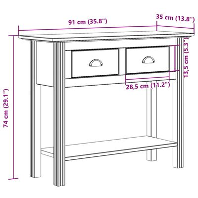 vidaXL Konsolipöytä BODO ruskea 91x35x74 cm täysi mänty