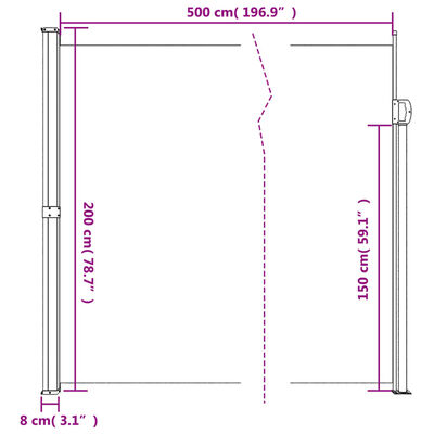 vidaXL Sisäänvedettävä sivumarkiisi musta 200x500 cm