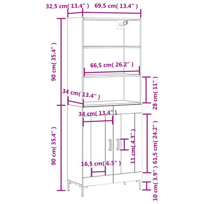 vidaXL Kaappi savutammi 69,5x34x180 cm tekninen puu