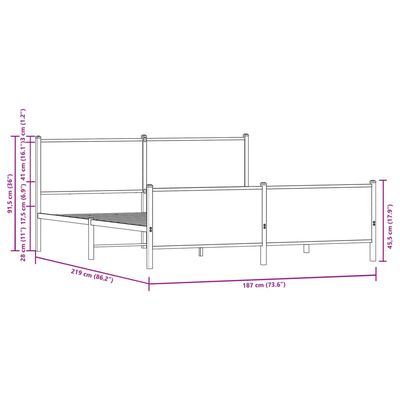 vidaXL Metallinen sängynrunko ruskea tammi 183x213 cm