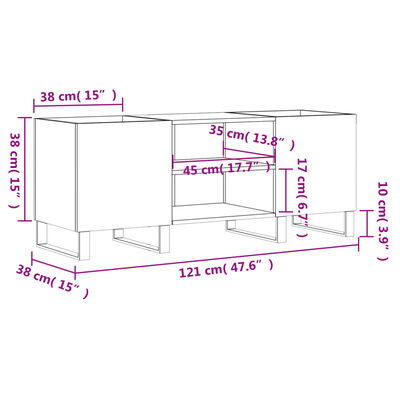 vidaXL LP-levyjen säilytyskaappi Sonoma-tammi 121x38x48 cm puu