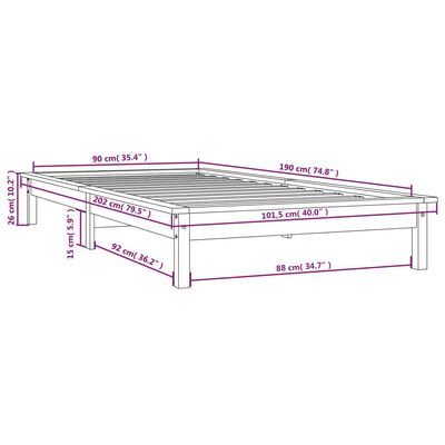 vidaXL Sängynrunko harmaa 90x190 cm täysi mänty Single