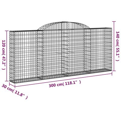 vidaXL Kaarevat kivikorit 9 kpl 300x30x120/140 cm galvanoitu rauta