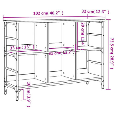 vidaXL Senkki harmaa Sonoma 102x32x73,5 cm tekninen puu