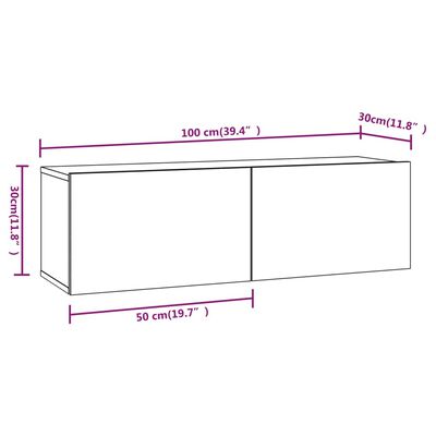 vidaXL TV-seinäkaapit 2 kpl harmaa Sonoma 100x30x30 cm tekninen puu