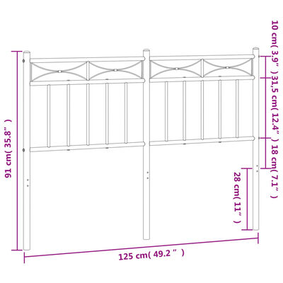 vidaXL Metallinen sängynpääty musta 120 cm