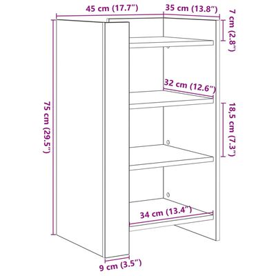 vidaXL Senkki harmaa Sonoma 45x35x75 cm tekninen puu