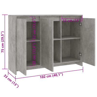 vidaXL Senkki betoninharmaa 102x33x75 cm tekninen puu