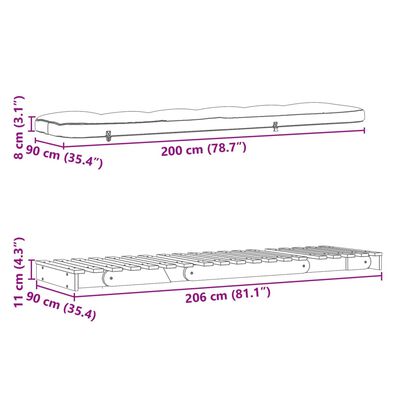 vidaXL Futon vuodesohva patjalla 90x206x11 cm kyllästetty mänty