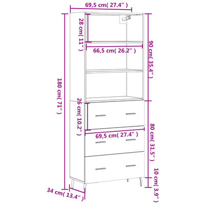 vidaXL Kaappi betoninharmaa 69,5x34x180 cm tekninen puu