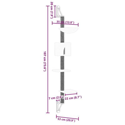 vidaXL Kissan raapimispuu seinälle vaaleanharmaa 187 cm