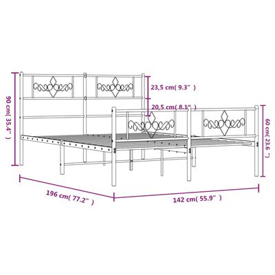 vidaXL Metallinen sängynrunko päädyillä valkoinen 135x190 cm