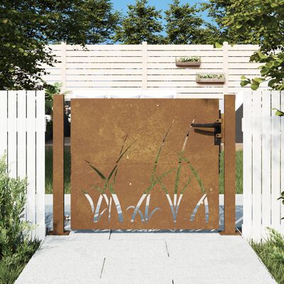 vidaXL Puutarhaportti 105x105 cm corten teräs ruohokuvio