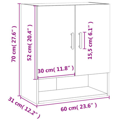 vidaXL Seinäkaappi ruskea tammi 60x31x70 cm tekninen puu