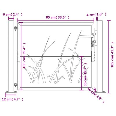 vidaXL Puutarhaportti antrasiitti 105x105 cm teräs ruohokuvio