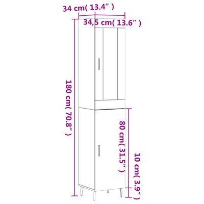 vidaXL Kaappi betoninharmaa 34,5x34x180 cm tekninen puu