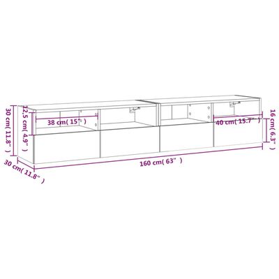 vidaXL TV-seinäkaapit 2 kpl Sonoma-tammi 80x30x30 cm tekninen puu