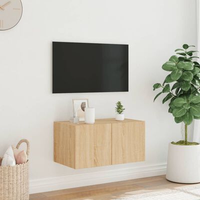 vidaXL TV-seinäkaappi LED-valoilla Sonoma-tammi 60x35x31 cm