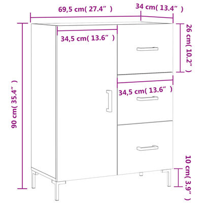 vidaXL Senkki musta 69,5x34x90 cm tekninen puu