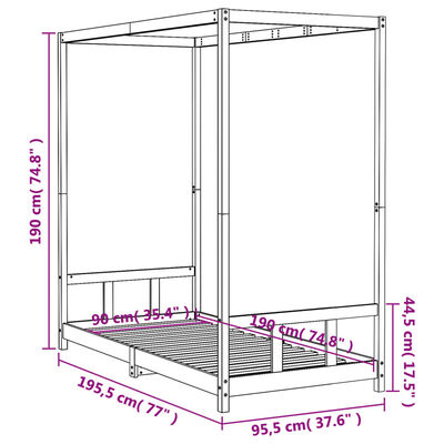 vidaXL Lasten sängynrunko musta 90x190 cm täysi mänty