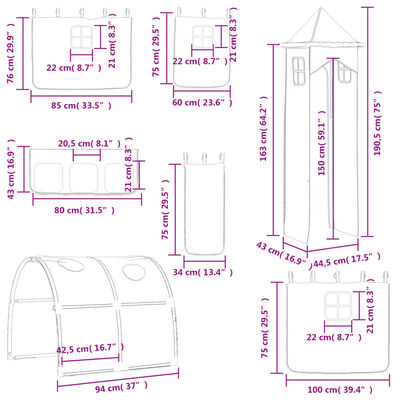 vidaXL Lasten parvisänky tornilla sininen 90x200 cm täysi mänty