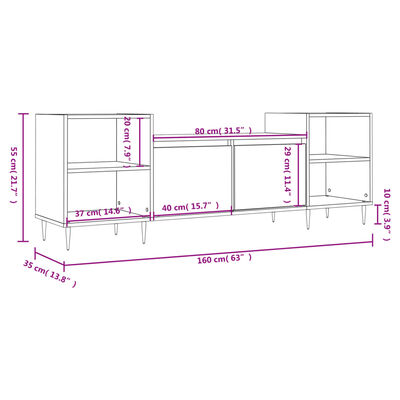 vidaXL TV-taso Sonoma-tammi 160x35x55 cm tekninen puu