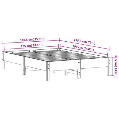 vidaXL Sängynrunko ilman patjaa vahanruskea 135x190 cm täysi mänty