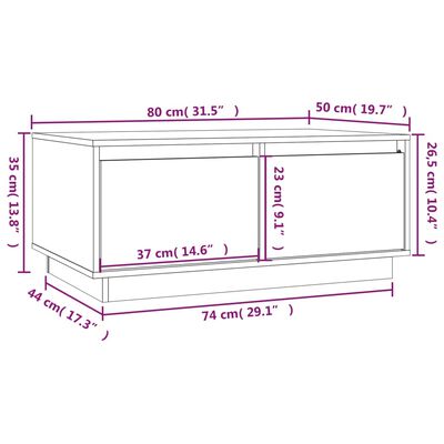 vidaXL Sohvapöytä hunajanruskea 80x50x35 cm täysi mänty