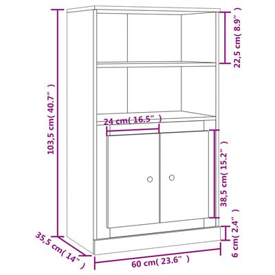 vidaXL Kaappi korkeakiilto valkoinen 60x35,5x103,5 cm tekninen puu