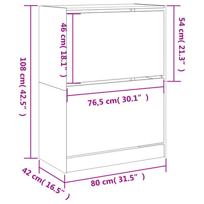 vidaXL Kenkäkaappi 2 kääntölaatikolla Sonoma-tammi 80x42x108 cm