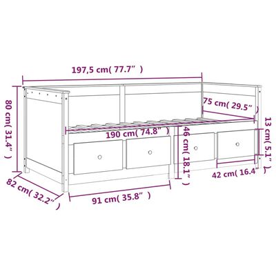 vidaXL Sohvasänky musta 75x190 cm täysi mänty