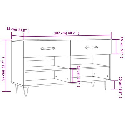 vidaXL Kenkäpenkki Sonoma-tammi 102x35x55 cm tekninen puu