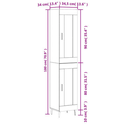 vidaXL Kaappi harmaa Sonoma 34,5x34x180 cm tekninen puu