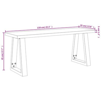 vidaXL Penkki elävillä reunoilla 110 cm täysi akasiapuu