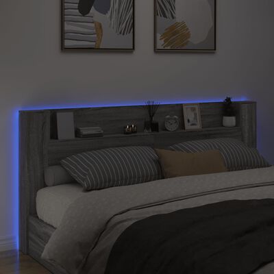 vidaXL Sängynpäätykaappi LED-valoilla harmaa Sonoma 220x16,5x103,5 cm